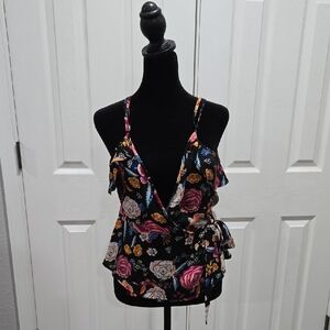 Floral Wrap Top - Black